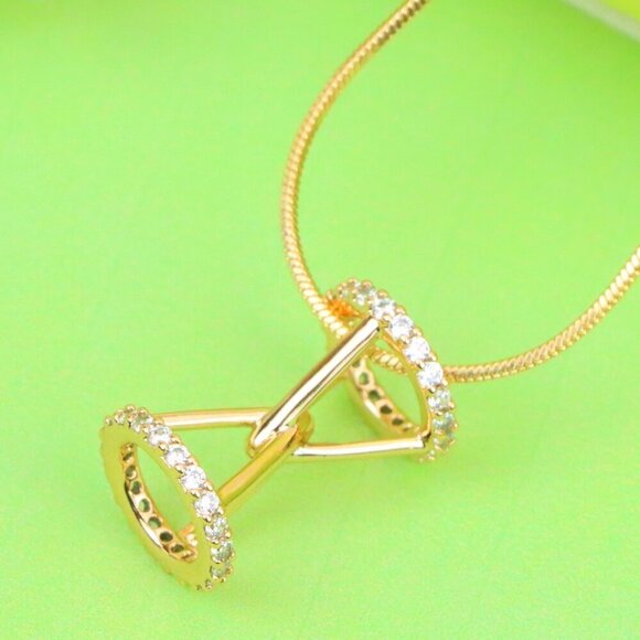 Rose Gold Hourglass Pendant Necklace With Sparkling CZ Stones, XPPT1195 - Picture 1 of 13